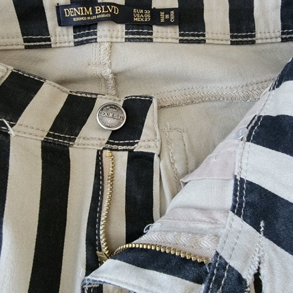 DENIM BLVD American Style Beige & Black Striped Jeans - Picture 5 of 5